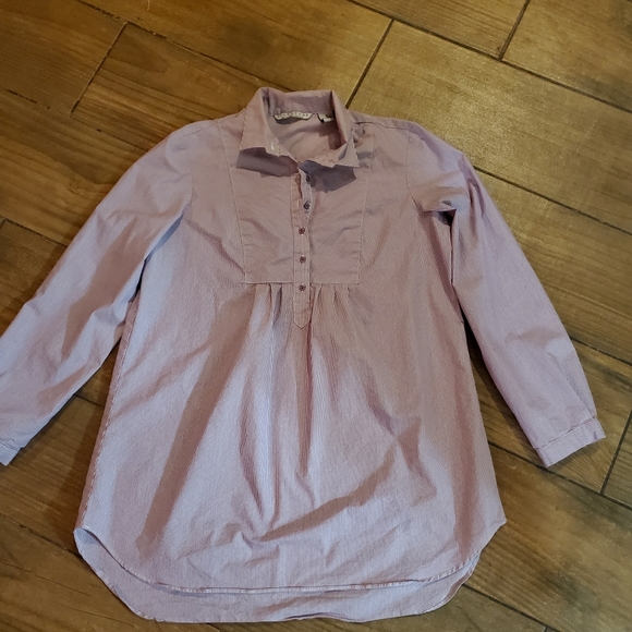 Signature by Larry Lavine Womens  Pleated Blouse Shirt SZ M Stripe - Picture 1 of 5